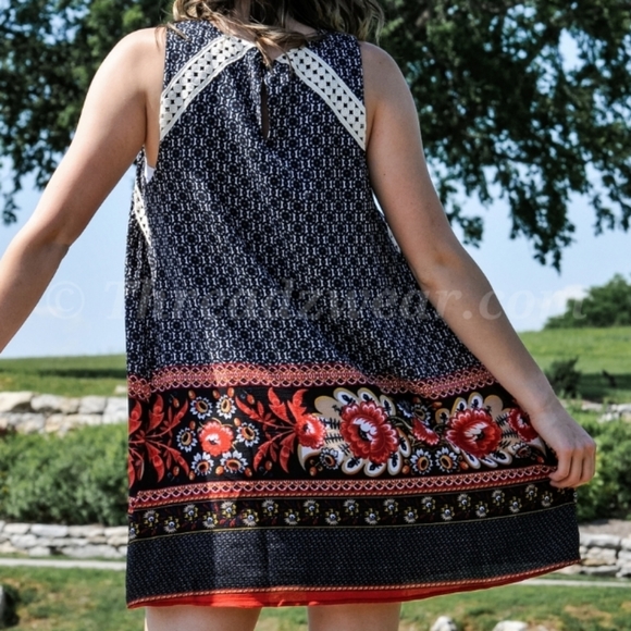 Entro Border Print Tunic Dress Embroidered detail - Picture 5 of 6